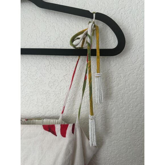 House of Harlow Midi Dress Size XS Linen-Blend Cut Out Smocked Back Bead Tassels - Picture 4 of 12